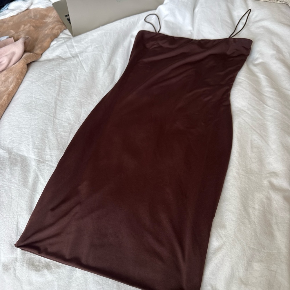 Windsor Brown Spaghetti-Strap Midi Dress